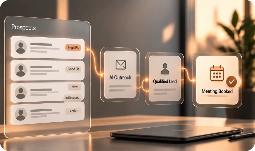 Prospects moving through AI outreach to a booked sales meeting